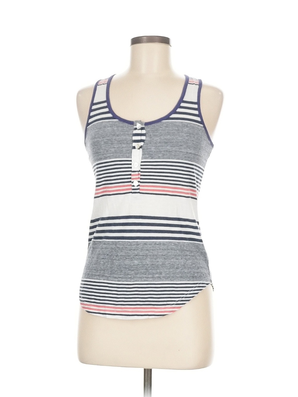 LA made Striped Scoop Tank in Gray, Navy & Coral